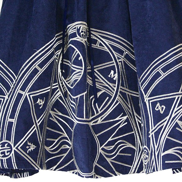 Unique Navy Blue A Line Skater Skirt With Golden Celestial Embroidery Size S - Picture 2 of 10